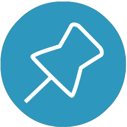 Icon weißer Pin auf blauem Grund